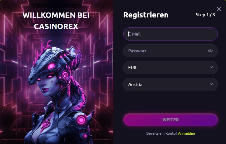 CasinoRex Registrierung Anmeldung neues Konto erstellen Österreich