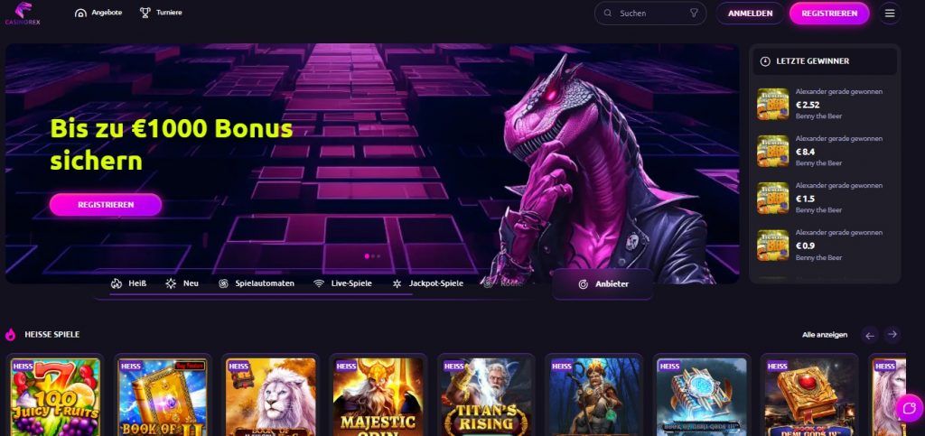 Casino Rex Österreich Hauptseite mit Spielauswahl und Bonusangeboten